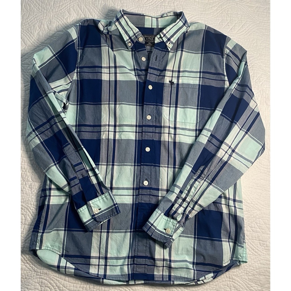 Abercrombie & Fitch Men's XXL Blue Plaid Long Sleeve Button Down Shirt